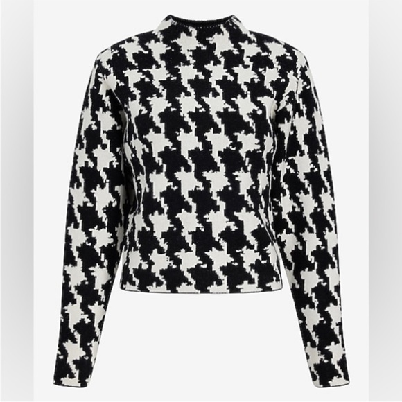 EXPRESS Women’s Houndstooth Mock Neck Padded Shoulder Sweater size small - Picture 1 of 8